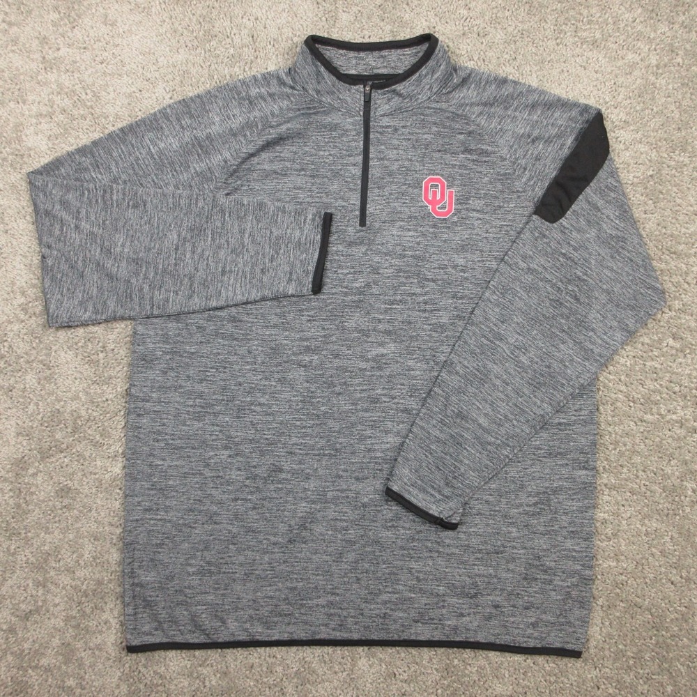 Oklahoma Sooners Sweater Men XL Gray 1/4 Zip Pullover Performance Golf Colosseum